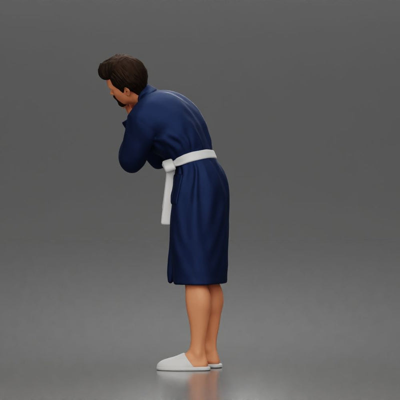 Morning routine man shaving calmly in bathrobe and cozy slippers - Only-Games
