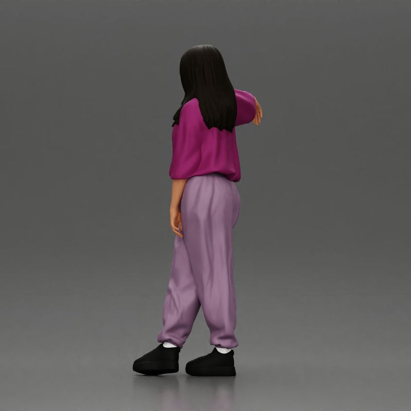 Graceful woman leaning on the car in magenta and lavender striking relaxed stylish pose - Only-Games