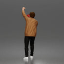 Man Shouting Through Megaphone In Bomber Jacket Tee Trousers Sneakers