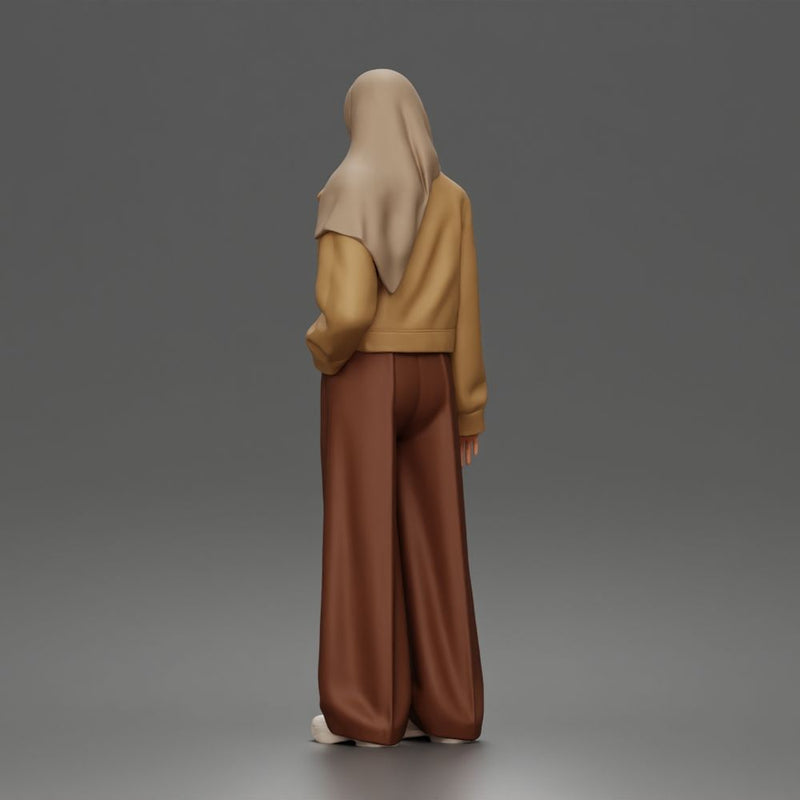 Relaxed Hijab Stander Posing in Jacket Shirt Pants and Sneakers