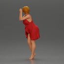 Barefoot woman in red nighty dress strikes a graceful elegant pose - Only-Games