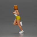 Woman with short hair wearing white top and yellow shorts running - Only-Games