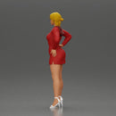 Stylish woman in red long hoodie with hands on hips showing elegance - Only-Games