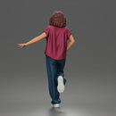 Girl Leaning posing against wall in pocket tee and denim