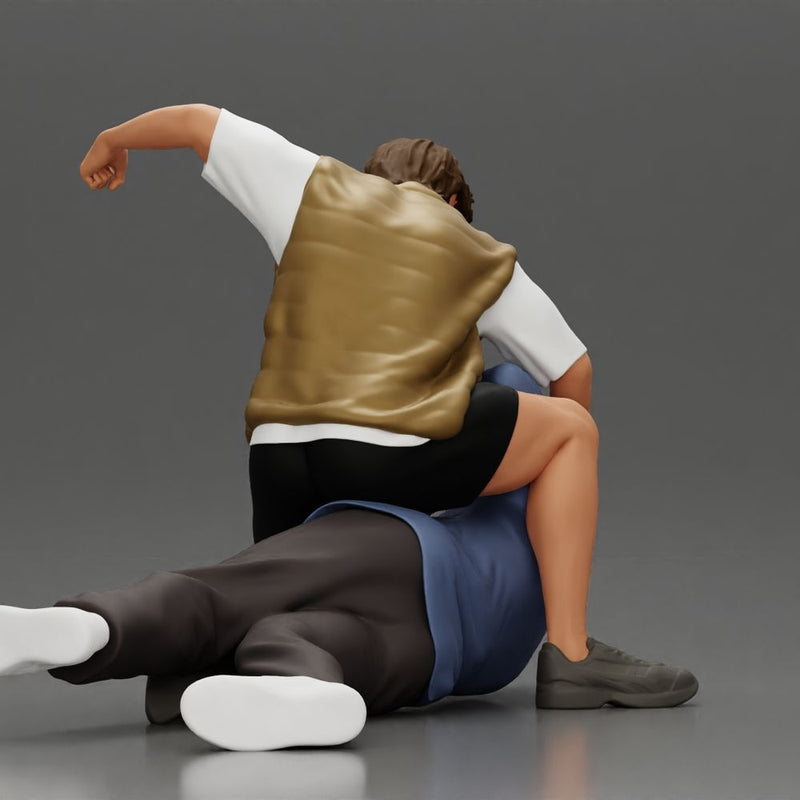Man Confronting Opponent in Intense Struggle on the Street Man Lying on the Ground, Defending Himself from an Attack - Only-Games