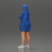 Hooded Woman Standing Thoughtfully with Hand on Chin and Arm Crossed - Only-Games
