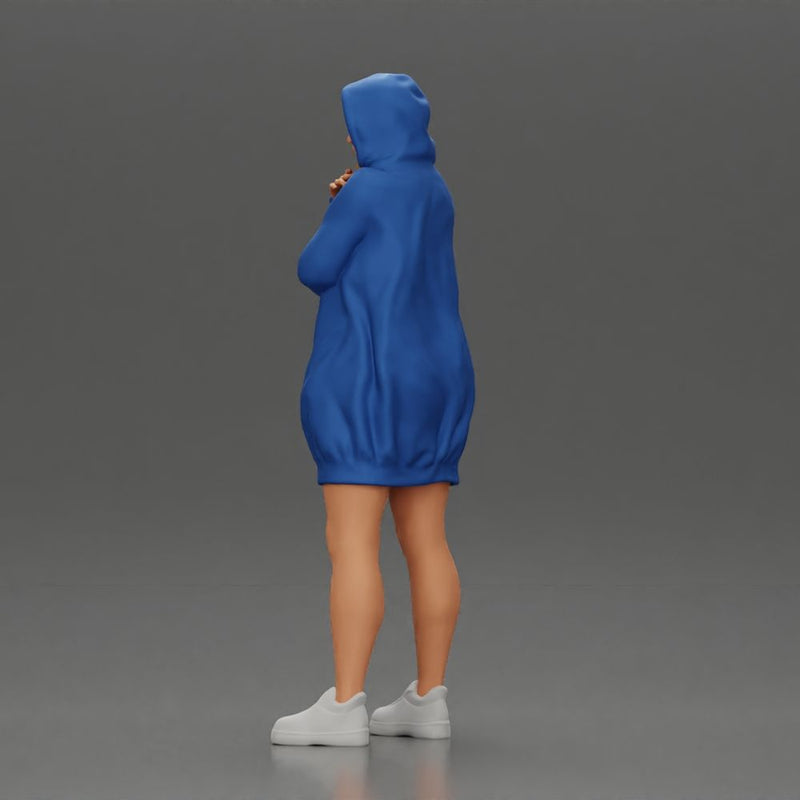 Hooded Woman Standing Thoughtfully with Hand on Chin and Arm Crossed - Only-Games