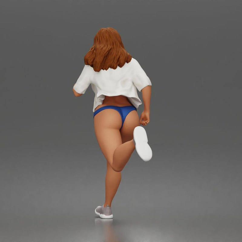 Running woman wearing bikini top and open shirt with sneakers sprinting - Only-Games