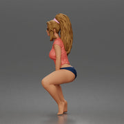 woman sitting wearing a wet crop top bikini bottoms and sunglasses - Only-Games