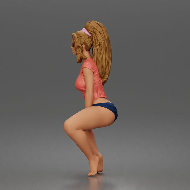 woman sitting wearing a wet crop top bikini bottoms and sunglasses - Only-Games