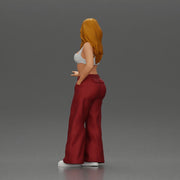 Chola style woman white top red baggy pants posing. - Only-Games