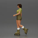 Woman in green outfit gliding smoothly on olive roller skates - Only-Games