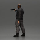 Masked man in black jacket aims shotgun with determined gaze - Only-Games