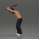 gangster man with curly hair swings baseball bat with powerful intent - Only-Games