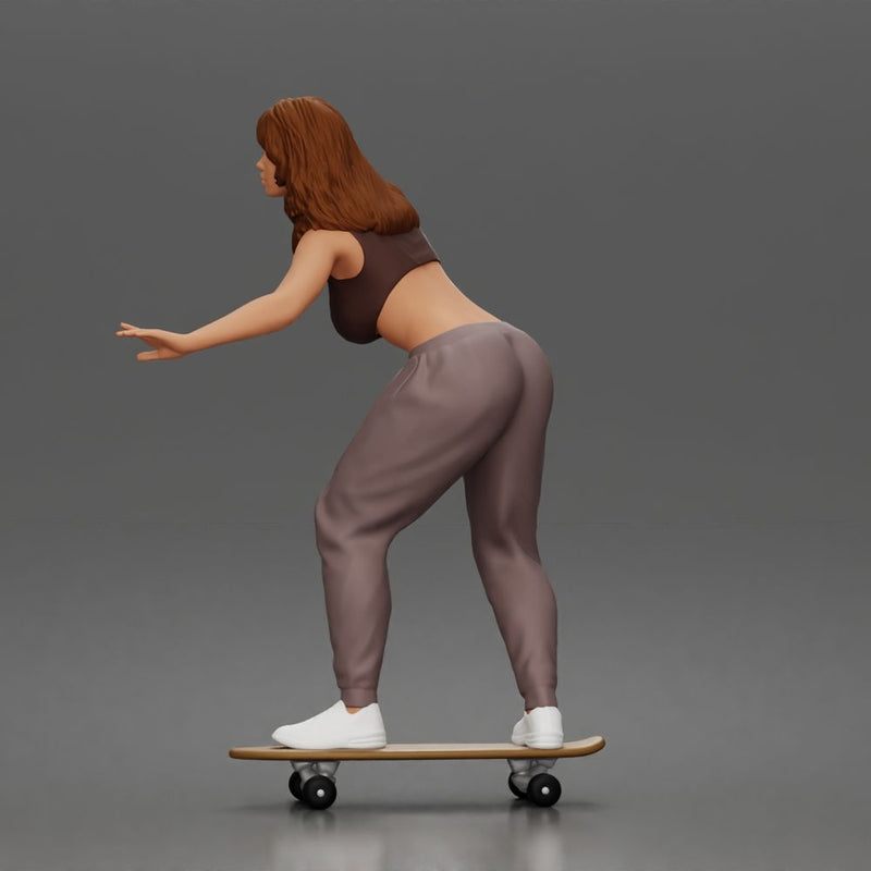 Skater girl balances gracefully wearing crop top jogger pants sneakers 1-64 - Only-Games