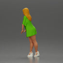 Stylish Woman in Green Dress and White Heels with Pose - Only-Games