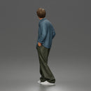 Relaxed Sky Gazer Posing in Open Shirt Pants and Sneakers