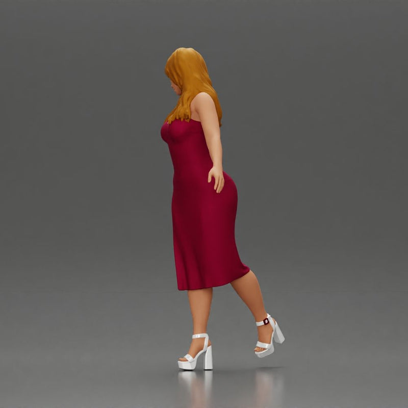 Elegant woman in red dress gracefully walking with confidence and poise - Only-Games