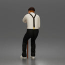 Senior Leaning On Cane Wearing Cap Suspenders Bow Tie Sneakers