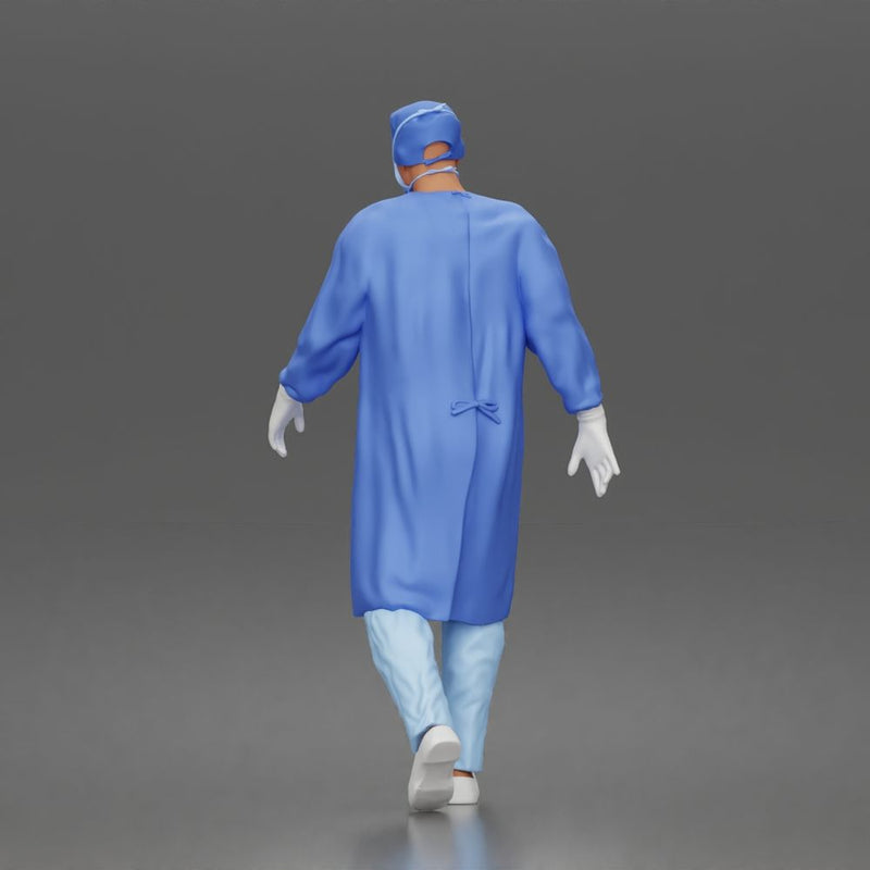 Surgeon walks down corridor wearing surgical gown face mask protective gloves - Only-Games
