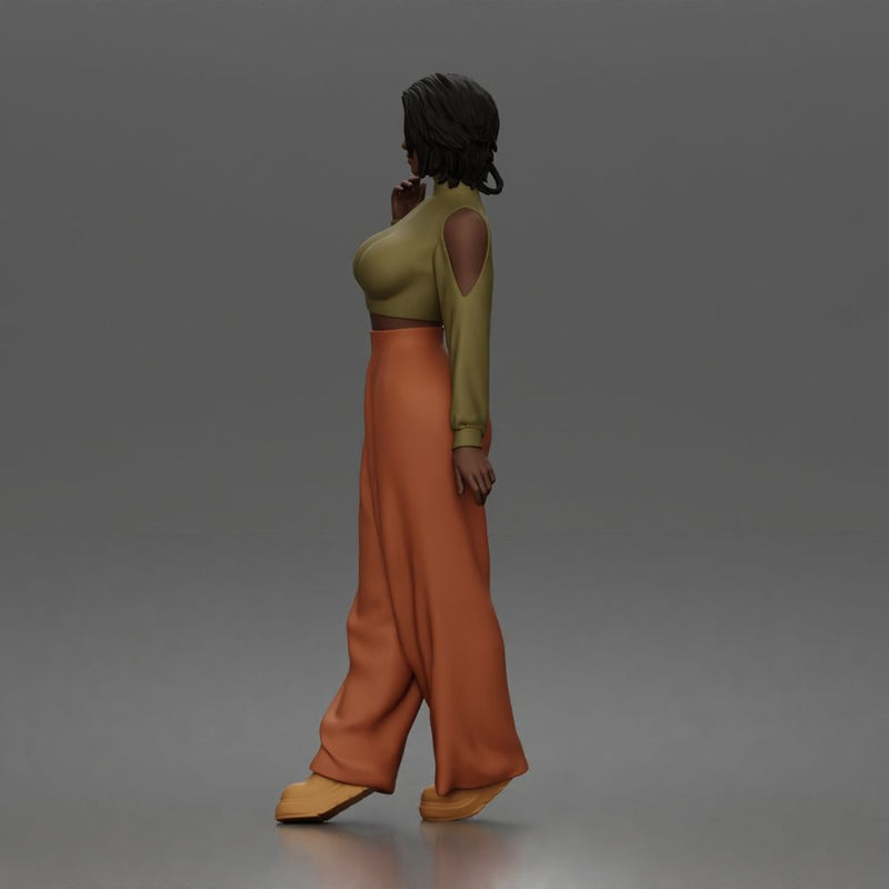 Confident woman flaunts cold shoulder crop turtleneck wide leg trousers - Only-Games
