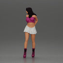 Long black haired woman in pink top and white skirt with one hand on her hip - Only-Games