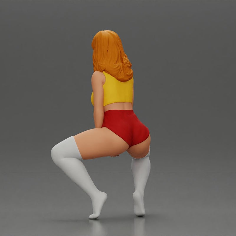 Sexy girl sitting at home wearing shorts and mini shirt at home - Only-Games