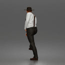 Confident Man Strutting In Long Sleeve Shirt Necktie Trousers Suspenders And Fedora