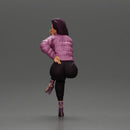 Stylish woman sitting in purple jacket posing with a cigarette confidently - Only-Games