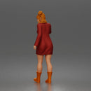 Cheerful Girl Waving Confidently in Stylish Dress and Boots