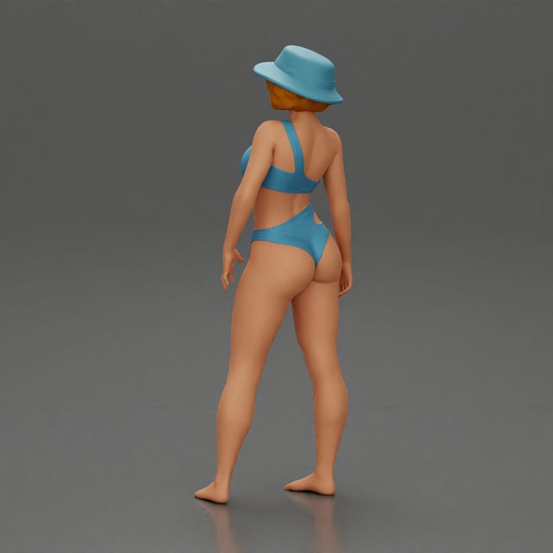 Stylish woman modeling modern asymmetric bikini and hat - Only-Games