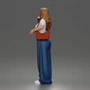 Standing Drinking In Tee Wide-Leg Jeans Sunglasses Bag And Sneakers
