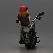 Biker woman in red helmet striking pose on black motorcycle - Only-Games