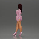 Elegant fashion model in pink mini dress and heels posing - Only-Games