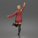 Woman Dancing Wearing Dress Hat Long Sleeves With Raised Arms Pose