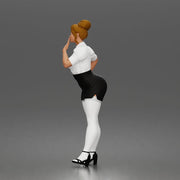 Secretary blows kiss wearing buttoned blouse pencil skirt stockings heels - Only-Games