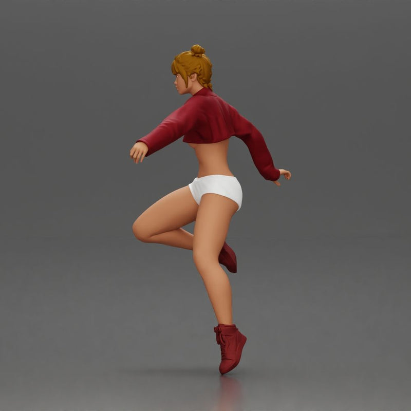 Woman in red crop top and sneakers riding a motorbike - Only-Games