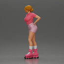 Roller skater strikes pose in pink shirt shorts and skates - Only-Games