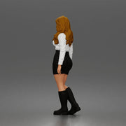 Standing Woman In Collared Shirt Mini Skirt Knee High Boots - Only-Games