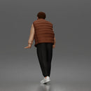 Stylish gentleman in puffer vest layered shirt joggers and sneakers