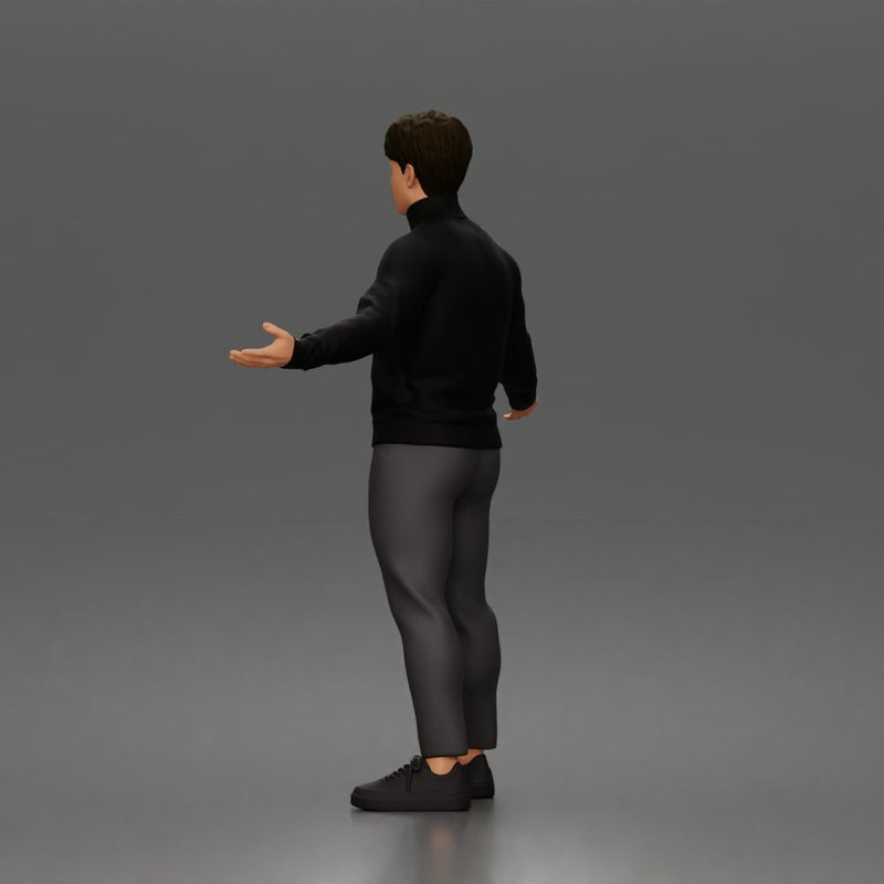 Casual presenter man character open arms pose in turtleneck sweater outfit - Only-Games