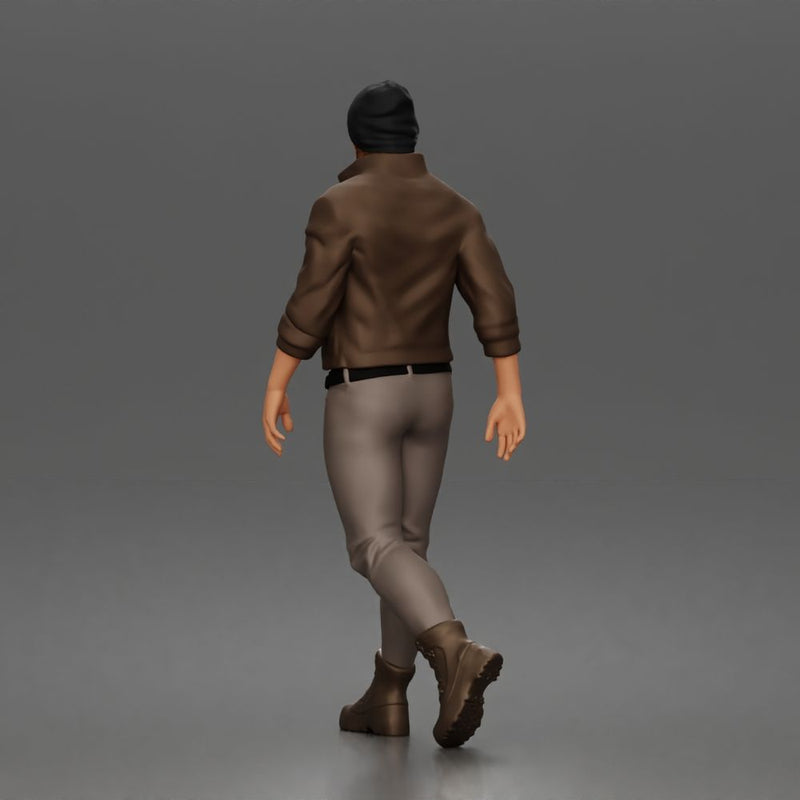 Urban explorer walking confidently in beanie jacket fitted pants and boots - Only-Games