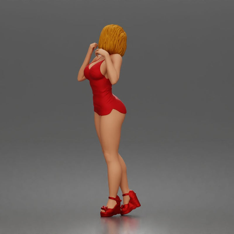 Fashion forward woman in red dress commands attention with poise - Only-Games