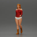 woman walking with purpose wearing red top white shorts brown boots - Only-Games