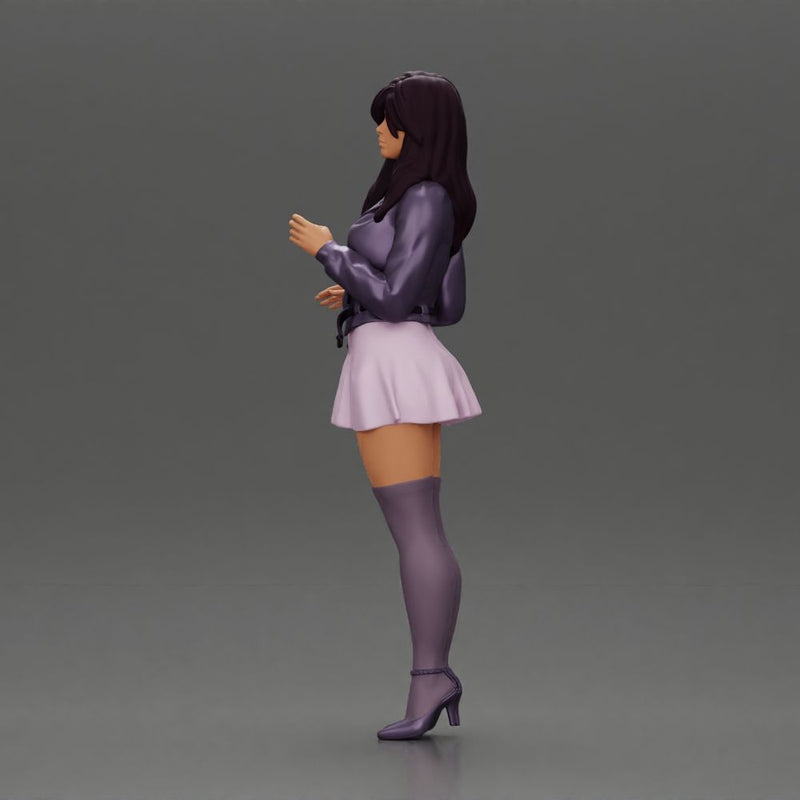 Beautiful girl standing in jacket and dress waiting for someone for a date - Only-Games