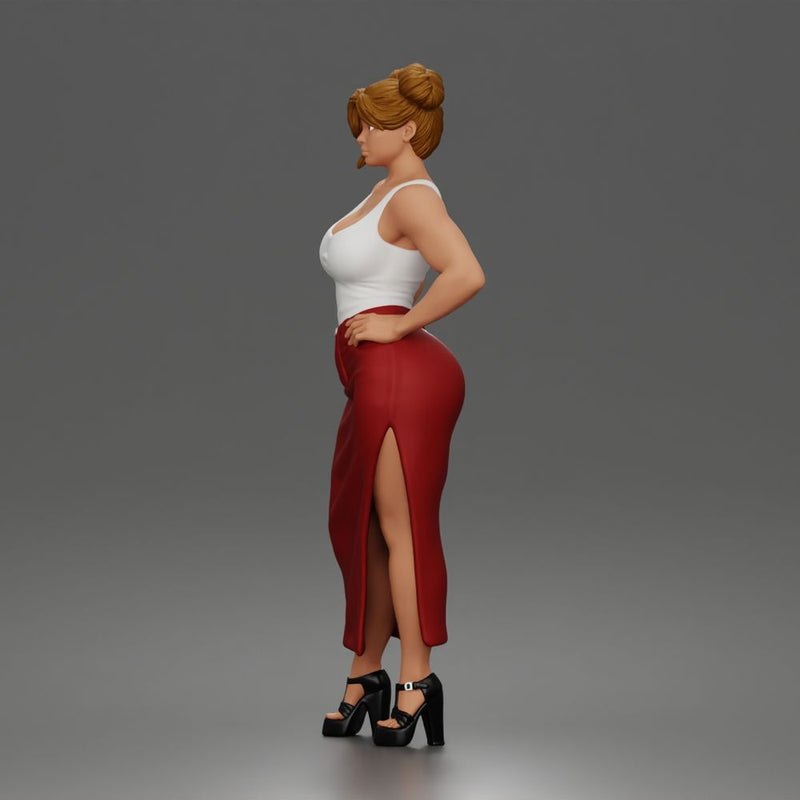 Confident Woman Posing Boldly While Rocking Dramatic Slit Skirt Look