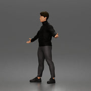 Casual presenter man character open arms pose in turtleneck sweater outfit - Only-Games