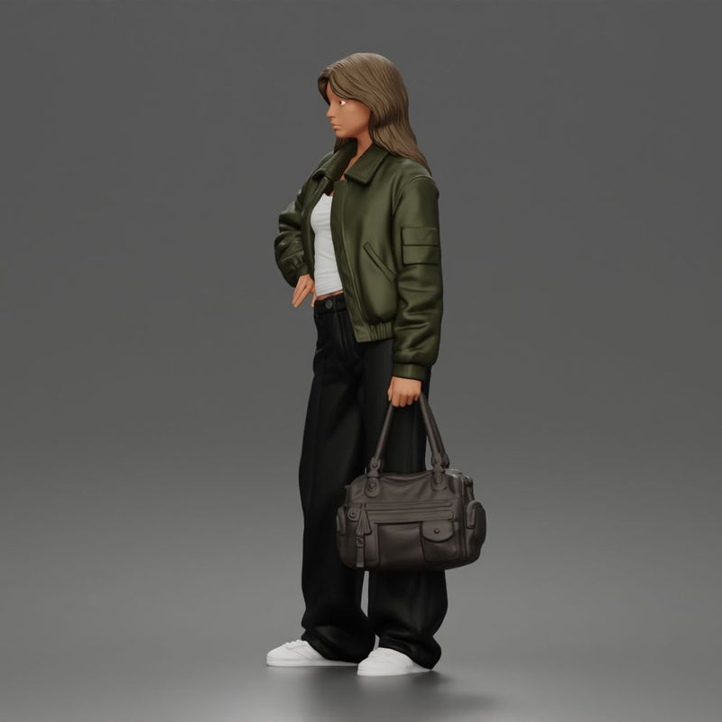 Confident Hand On Hip Poser Holding Bag Jacket Pants Sneakers