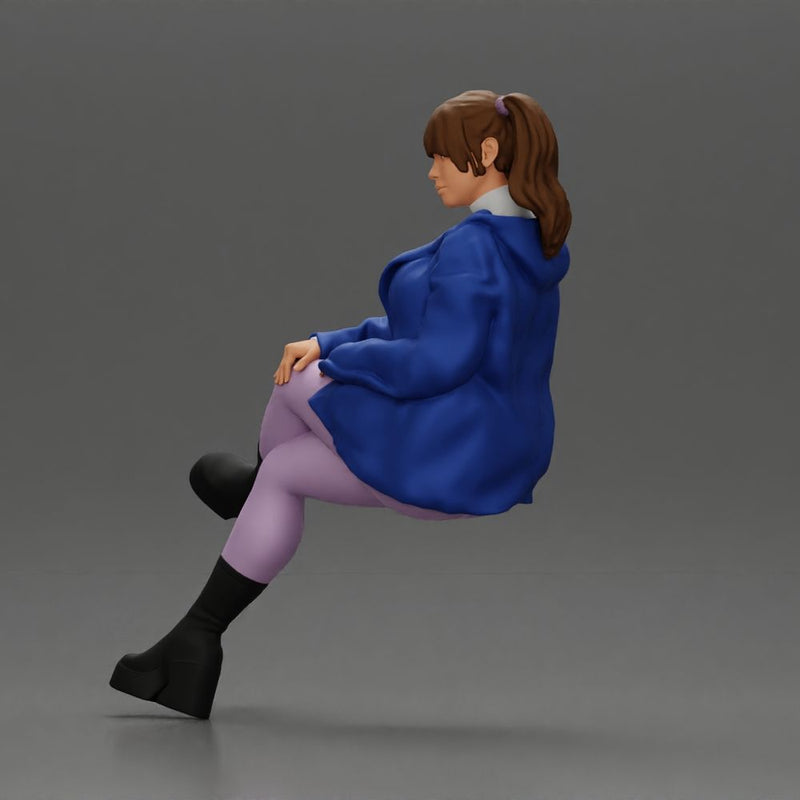 Stylish Woman in Blue Jacket Relaxing with Confident Poise - Only-Games
