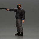 Masked man in black jacket aims shotgun with determined gaze - Only-Games
